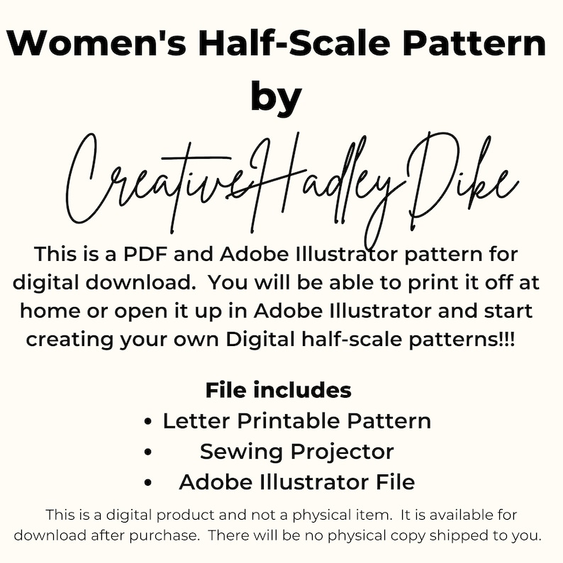 Half Scale Pattern Digital Half Scale Pattern Half Scale Sloper Half Scale Pattern Block PDF