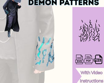 Fire Lightning & Demon Pattern Appliqué Pack Digital SVG PNG PDF K-Pop Cosplay Flames