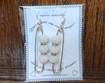 Safety Pin Earrings for Sewists – Beaded Dangle Earrings on Hooks