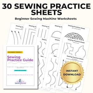 Hojas de práctica de costura para principiantes / 30 hojas de trabajo imprimibles para máquina de coser / Aprende a coser líneas, curvas, esquinas y laberintos / PDF
