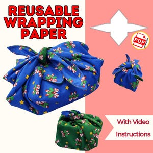 Patrón de costura para bolsa de regalo de tela reutilizable: 3 tamaños, videotutorial (PDF y archivo para proyector)