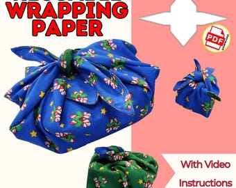 Wiederverwendbare Stoff-Geschenktasche Schnittmuster: 3 Größen, Video Anleitung (PDF & Projector-Datei)