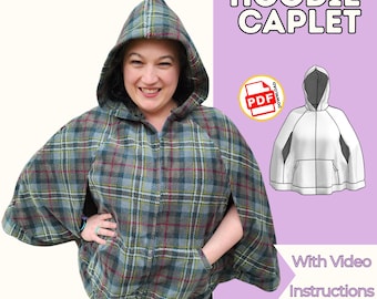 Hoodie Capelet Sewing Pattern – Print and Projector file Sizes XS-4XL and Video Tutorial