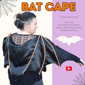 Bat Cape Sewing Pattern: Adult Halloween Costume, Cosplay Wings DIY (PDF Pattern)