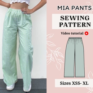 Pants sewing pattern Hight waist pants PDF sewing patterns Instant dowland A4 Sizes XXS XL Wide leg image 1