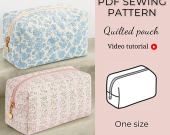 Boxy Quilt Pouch PDF Sewing Pattern | Pdf sewing pattern | Quilted pouch | Make up bag pattern | Boxy pouch pattern | Bag sewing pattern