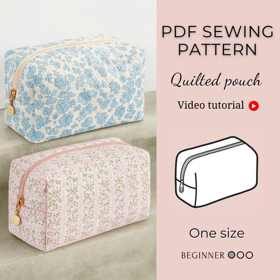 Boxy Quilt Pouch PDF Sewing Pattern | Pdf sewing pattern | Quilted pouch | Make up bag pattern | Boxy pouch pattern | Bag sewing pattern
