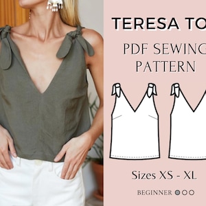Modello top da donna / Modello di cucito in PDF / Modello top con peplo e maniche a sbuffo / Modello top con cravatta / Modello di cucito top / Modello di cucito camicia