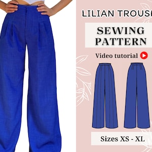 Wide Leg Pleated Pants Ultra High Waisted || PDF Sewing pattern  || Size XXS-XL || Instant dowland || Women sewing pattern