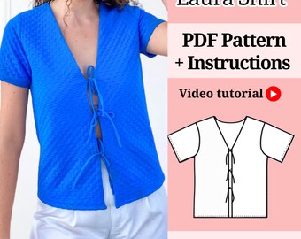 Top pour femme | Patron de couture PDF | modèle de haut ganni | Modèle à nouer | Patron de couture haut | Patron de couture chemise