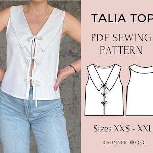 Peplum Tie Top Sewing Pattern: Women&#39;s Blouse (PDF Pattern A4, XXS-XXL)