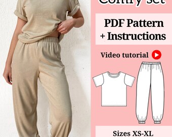 Patron de couture pour vêtements d'intérieur || Pantalon taille haute confortable || Patron de couture PDF || Patron de pantalon || Patron de chemisier || pantalon large