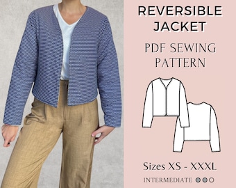 Patron de veste | Patron de couture PDF | Patron de couture pour manteaux | Veste réversible | patron de couture femme | Veste matelassée | Modèle cardigan