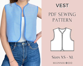 Vest PDF Sewing Pattern | Pdf sewing pattern | | Tie top pattern | Top sewing pattern | women sewing pattern | Quilted vest