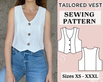 Vest Sewing Pattern | Pdf sewing pattern | Waistcoat sewing pattern | Top sewing pattern | women sewing pattern | Quilted vest