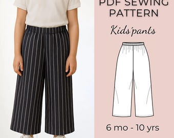Patrón de costura para pantalones infantiles / Pantalones con cintura elástica / Patrón para niños / Patrón para principiantes
