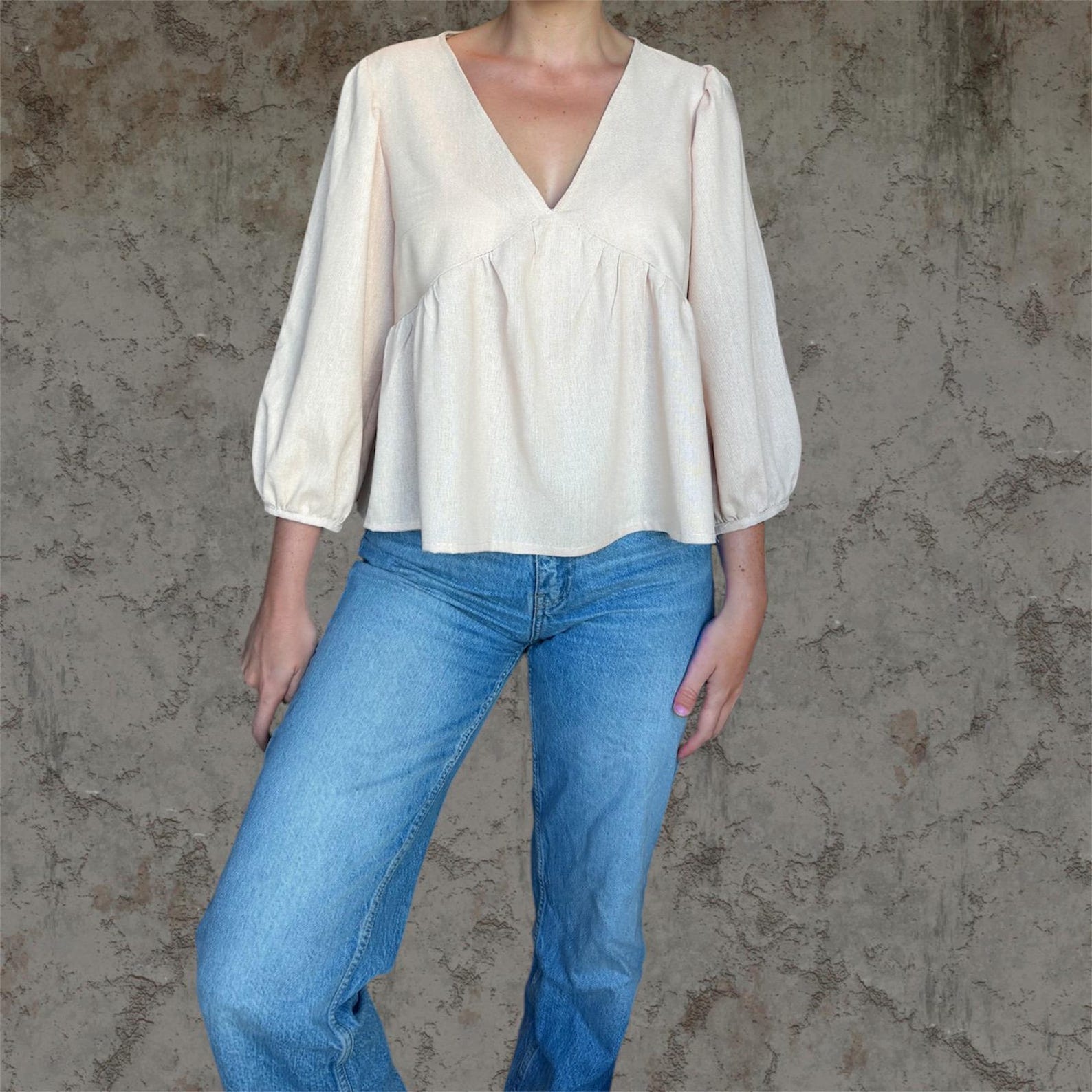 Women Top Pattern | Pdf Sewing Pattern | Puffed Sleeve Peplum Tie Top ...