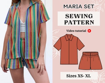 Patrón de costura en PDF / Patrón de blusa / Patrón de pantalones cortos / Patrón de costura / Patrón de camisa / Patrón de conjunto / Patrón de mujer