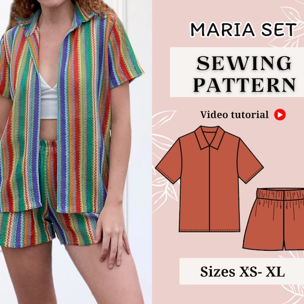 Patrón de costura en PDF / Patrón de blusa / Patrón de pantalones cortos / Patrón de costura / Patrón de camisa / Patrón de conjunto / Patrón de mujer