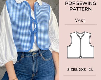 Vest PDF Sewing Pattern | Pdf sewing pattern  | Top sewing pattern | women sewing pattern | Quilted vest