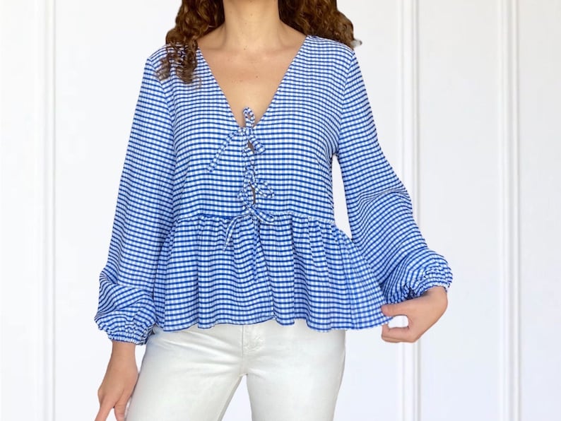 Women Top Pattern | Pdf Sewing Pattern | Puffed Sleeve Peplum Tie Top ...
