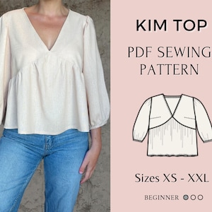 Women top pattern | Pdf sewing pattern | Puffed Sleeve Peplum tie Top pattern | Tie top pattern | Top sewing pattern | Shirt sewing pattern