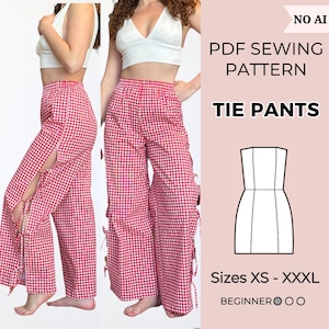 Pants sewing pattern | Hight waist pants | PDF sewing patterns | Instant dowland A4 | Tie pants pattern | Wide leg