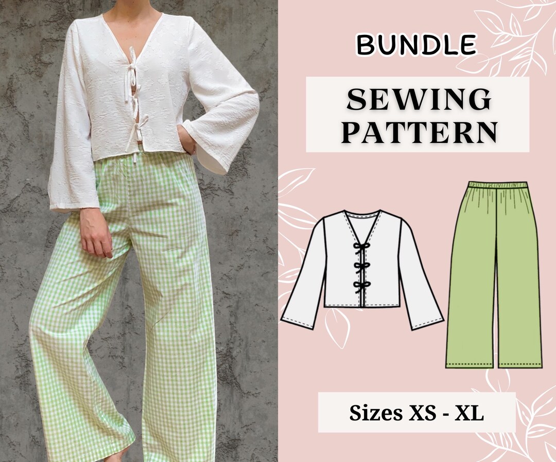 Pdf Sewing Pattern | Puffed Sleeve Peplum Tie Top Pattern | Pants ...