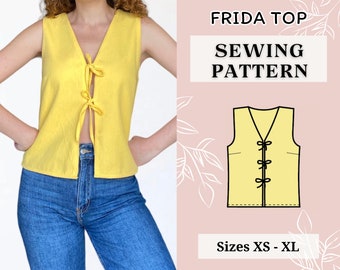 Women top pattern | Pdf sewing pattern | Puffed Sleeve Peplum tie Top pattern | Tie top pattern | Top sewing pattern | Shirt sewing pattern