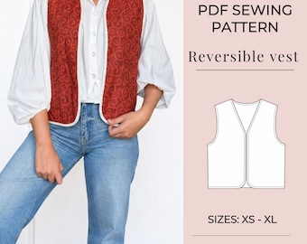 Vest Sewing Pattern | Pdf sewing pattern | Reversible vest pattern | women sewing pattern | Quilted vest | cropped vest pattern