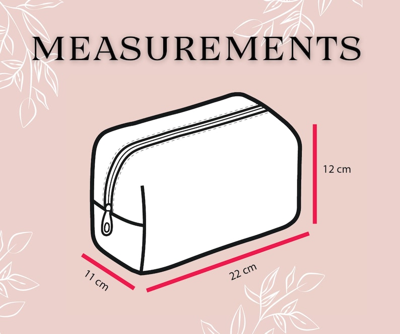 May include: A white zippered makeup bag with black trim. The bag measures 11 inches wide, 22 inches long, and 12 inches tall.