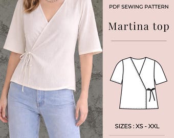 Modello top da donna / Modello da cucito in PDF / Modello top con cravatta / Modello da cucito top / Modello da cucito camicia