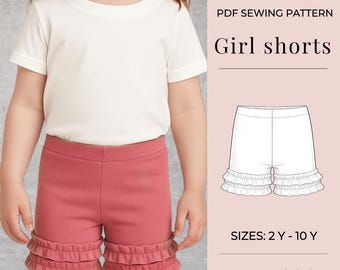 Patrón de costura de pantalones cortos para niñas / Patrón de costura en PDF / Patrones para niños