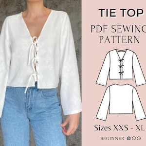 Women&#39;s Tie Top Sewing Pattern PDF | Vintage-Inspired Blouse Shirt Tutorial | Long sleeve blouse sewing pattern  | Shirt sewing pattern