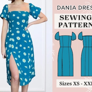 Milkmaid dress pattern | Pdf sewing pattern | Dress sewing pattern | Cottage core midi dress pattern Women dress pattern  slit dress pattern