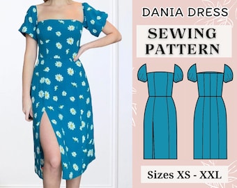 Milkmaid dress pattern | Pdf sewing pattern | Dress sewing pattern | Cottage core midi dress pattern Women dress pattern  slit dress pattern