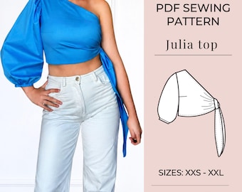 Puffed Sleeve Peplum Tie Top Sewing Pattern (PDF)