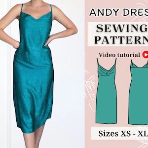 Slip dress sewing Pattern | Silk Dress Pattern | Satin Dress Pattern| | Dress Pattern Pdf | Prom dress Pattern | Easy dress | Backless dress