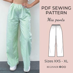 Pants sewing pattern | Hight waist pants | PDF sewing patterns | Instant dowland A4 | Sizes XXS- XL | Wide leg