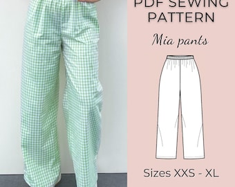Hosen Schnittmuster | Hohe Taille Hose | PDF Schnittmuster | Sofortdownload A4 | Größen XXS-XL | Weites Bein
