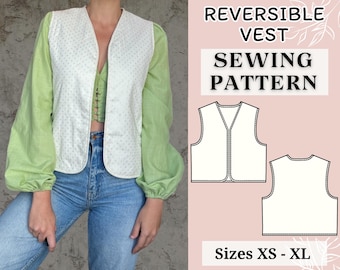 Vest Sewing Pattern | Pdf sewing pattern | Tie top pattern | Top sewing pattern | women sewing pattern | Quilted vest | cropped vest pattern