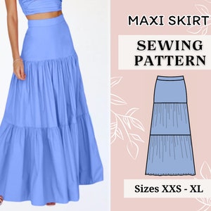 Maxi Skirt Sewing Pattern | Long Gathered Tiers | Skirt Pattern | Sewing pattern | pdf sewing pattern | Sewing tutorial |  Gathered skirt