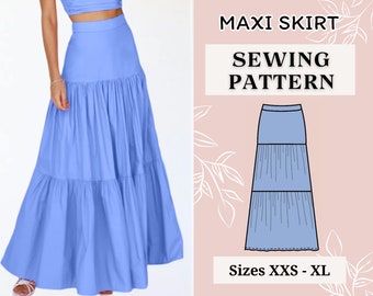 Maxi Skirt Sewing Pattern | Long Gathered Tiers | Skirt Pattern | Sewing pattern | pdf sewing pattern | Sewing tutorial |  Gathered skirt