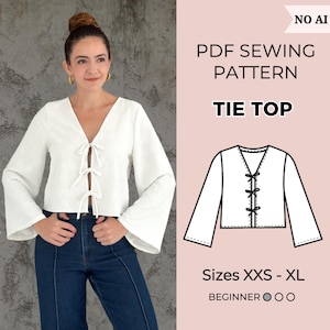 Top pour femme | Patron de couture PDF | Modèle à nouer | Patron de couture haut | Patron de couture chemise