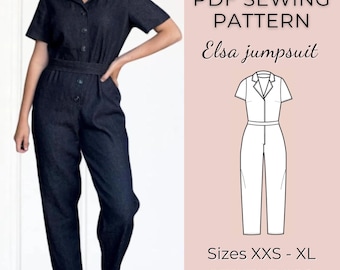 Jumpsuit pattern | Overalls pattern | Women Sewing pattern | Dungaree Pant Loose Trouser | Jumpsuit Pdf pattern | PDF sewing pattern