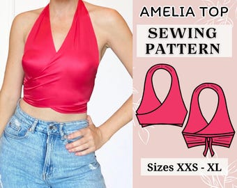 Patrón de costura PDF crop top // Patrón de blusa // Talla XXS-XL // Dowland instantáneo // Patrón de blusa // Patrones de costura