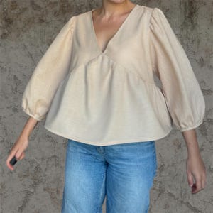 Women Top Pattern | Pdf Sewing Pattern | Puffed Sleeve Peplum Tie Top ...