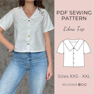 Patrón de costura en PDF / Patrón de top para mujer / Patrón de top con lazo / Patrón de costura de top / Patrón de costura de camisa