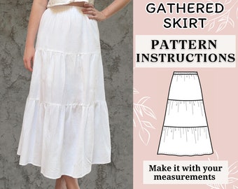 Maxi Skirt Sewing Pattern | Long Gathered Tiered | Skirt Pattern | Sewing pattern | pdf sewing pattern | Sewing tutorial |  Gathered skirt