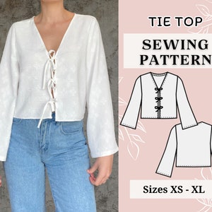 Women top pattern | Pdf sewing pattern | Puffed Sleeve Peplum tie Top pattern | Tie top pattern | Top sewing pattern | Shirt sewing pattern